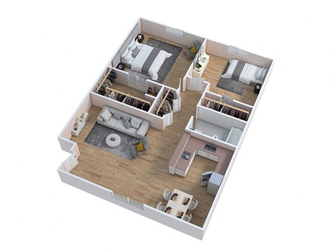 Floor plan for 2 beds, 1 bath, 900 sqft